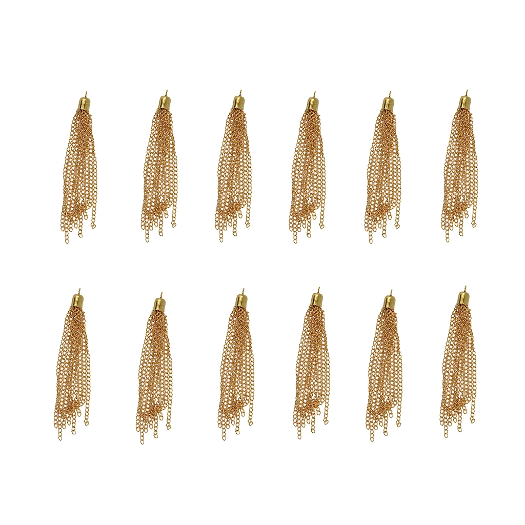 12pcs/lot Metal Chain Tassel Cell Phone Straps DIY Earring/Necklace Charms With Caps