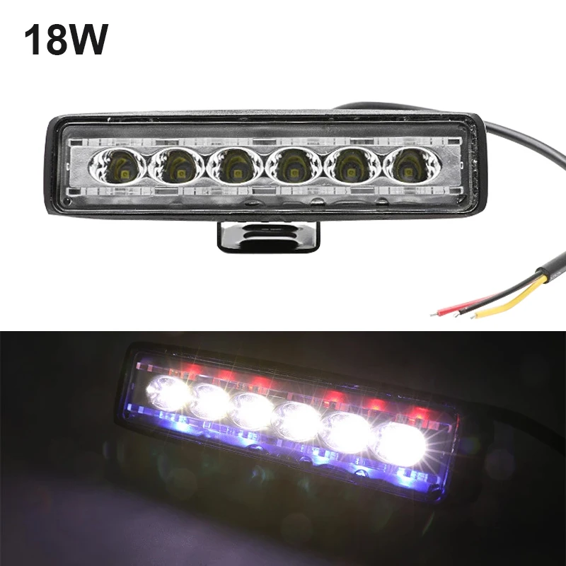 

1 piece New Car work light single row 18w 6 LED with red and blue smashing 12v led strip light off-road vehicle inspection light