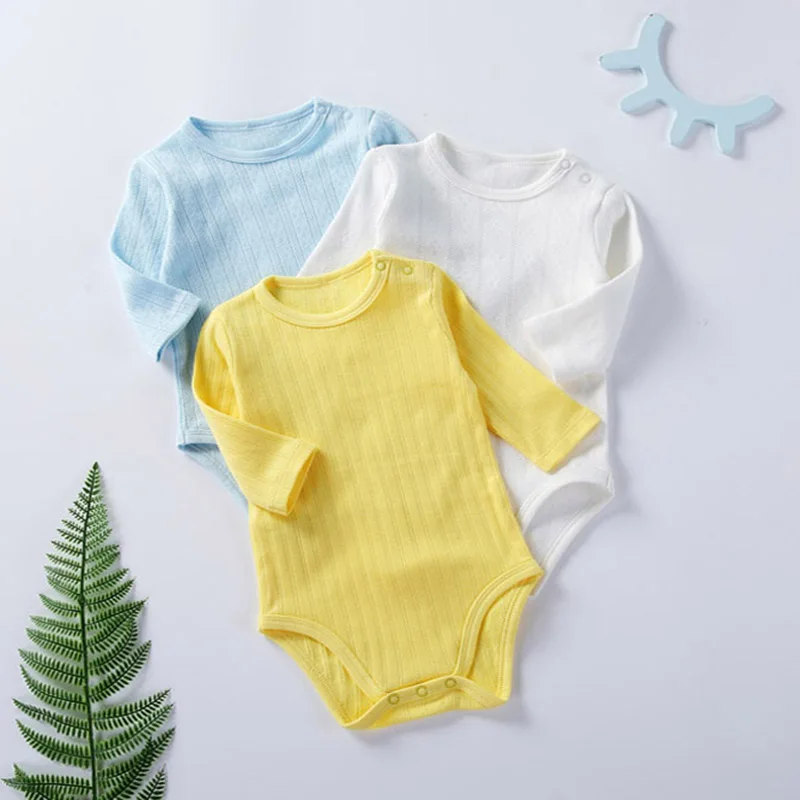 Одежда для малышей Боди в рубчик Пижамы с длинными рукавами новорожденных