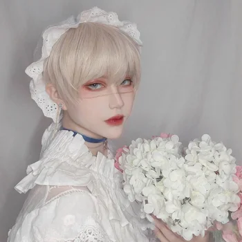 

AILIADE Anime Wig Cosplay Costume Boy Girl Men Women Short Straight Beige Synthetic Heat resistant Hair Christmas Party Wigs