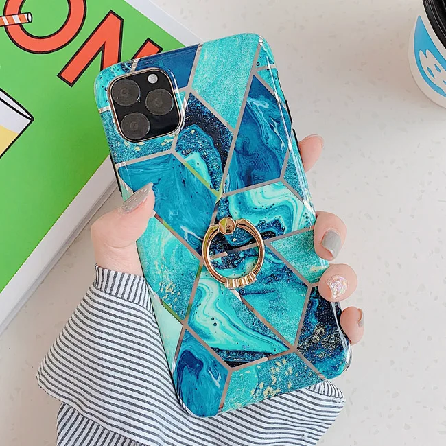 Style 1 Чехол для телефона LACK для iPhone 11 11Pro Max XR X XS Max 6 6S 7 8Plus Роскошный Мраморный чехол с кольцом-подставкой - Color: Style 1