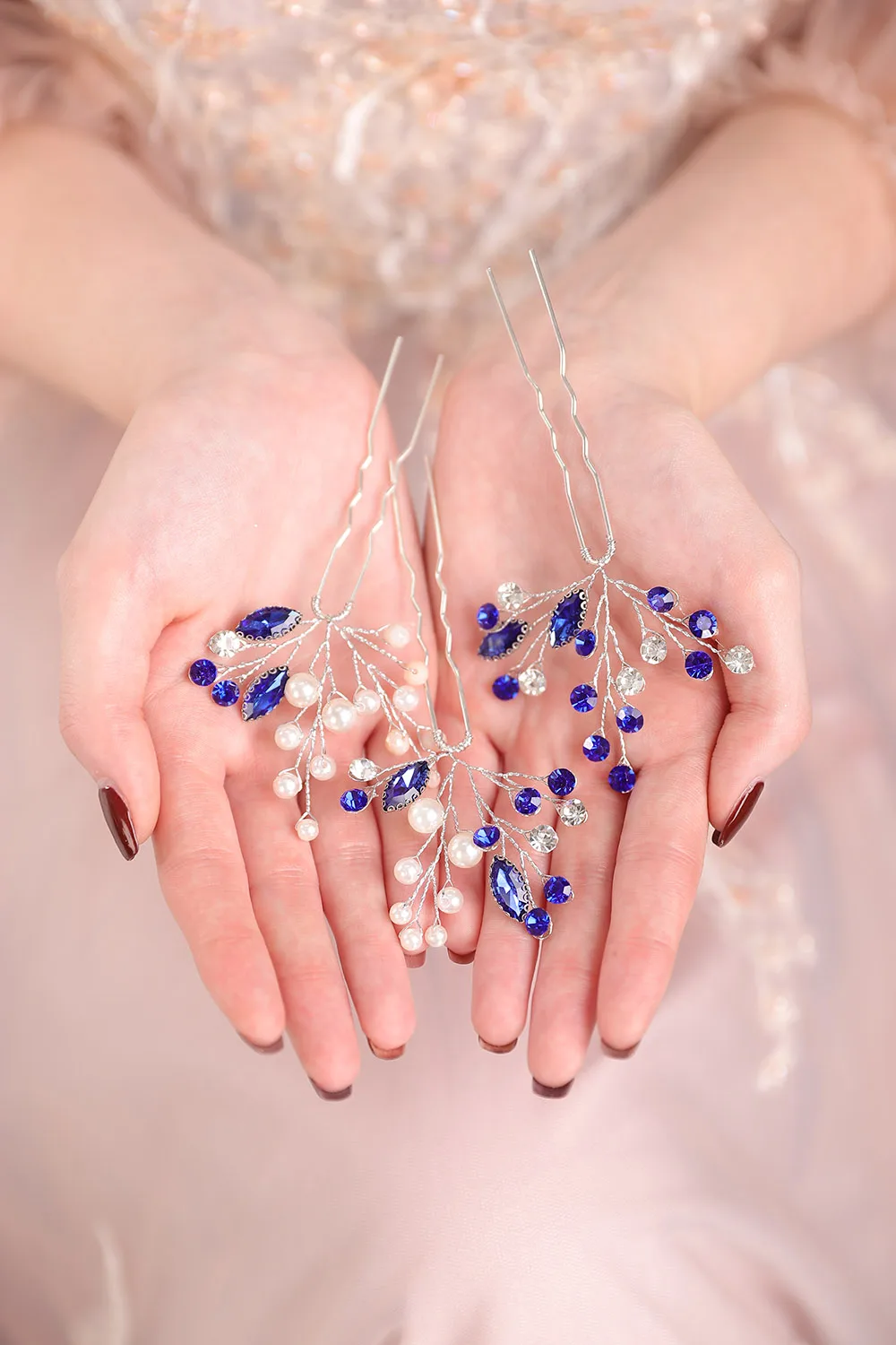 Chic Blue Silver Bridesmaid gift Wedding Birde Hair Accessories marriage Hair Jewelry pins Headdress for women