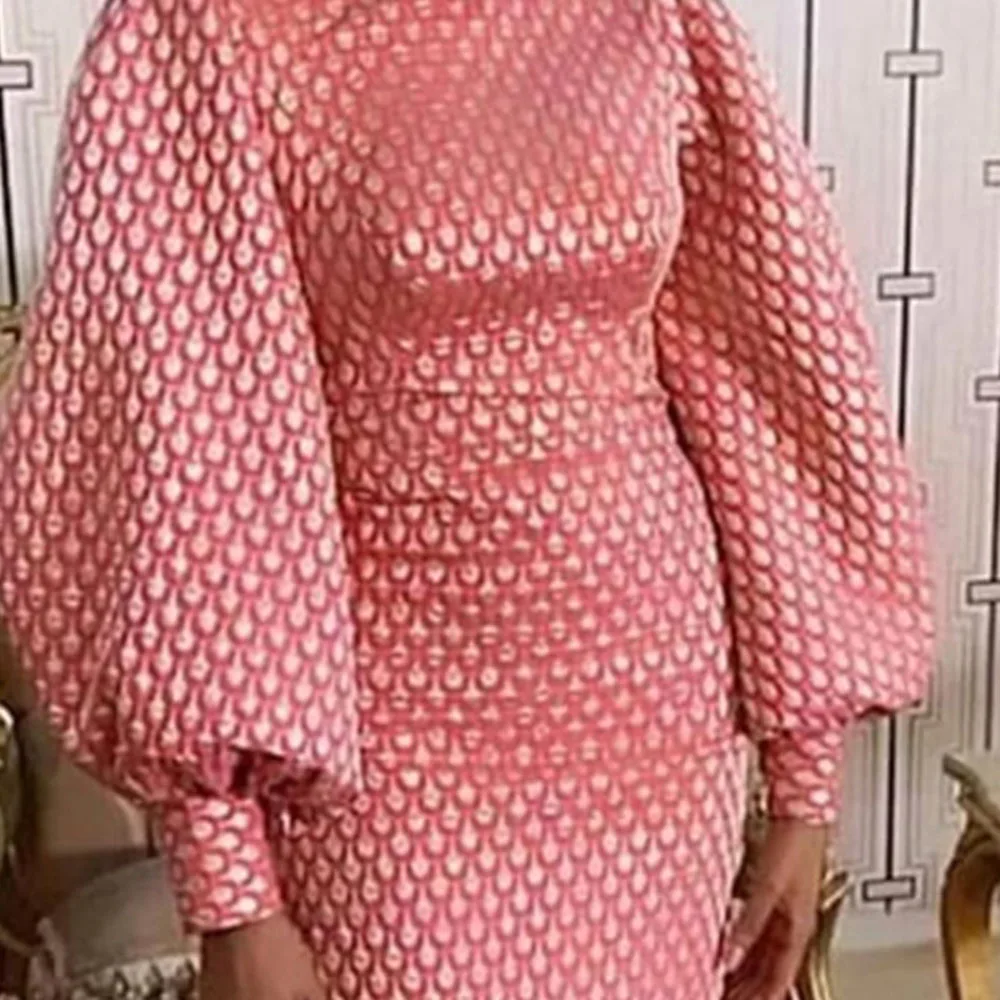 Pink Print Retro Vestidos Bodycon Package Hip Autumn Winter Party Dress Long Elegant African Women Vintage Lantern Sleeve Dress