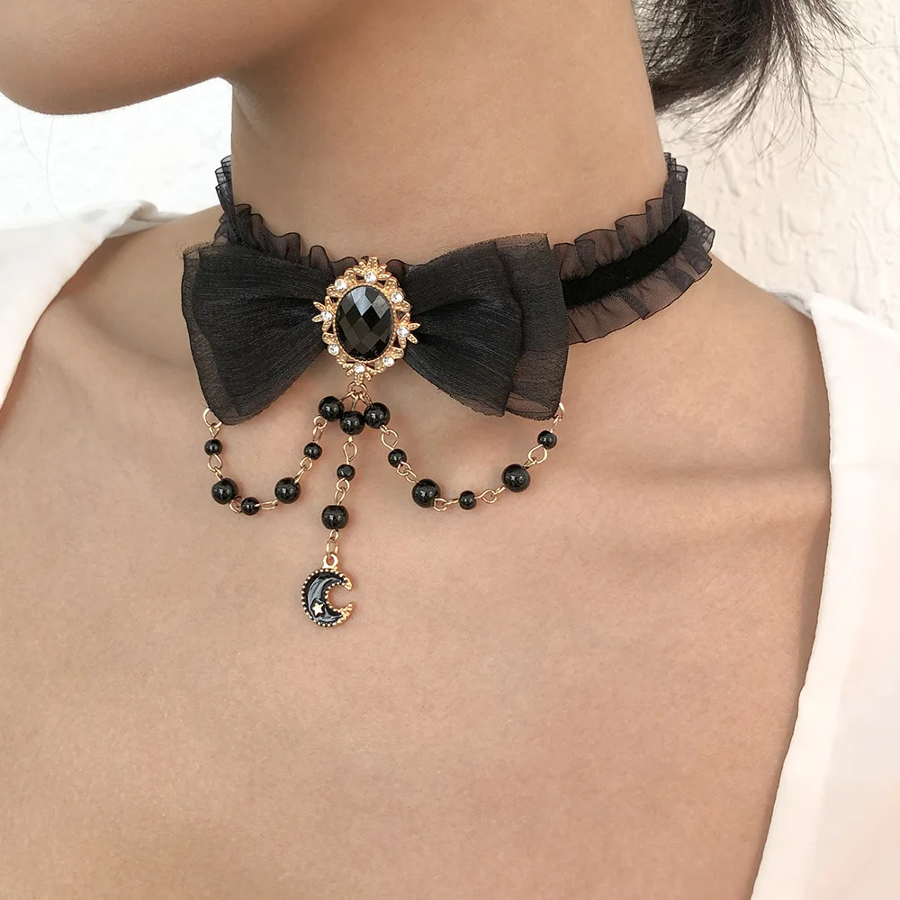 Gothnic Black Lace Choker Adjustable Necklace Goth Victorian Halloween Witch 
