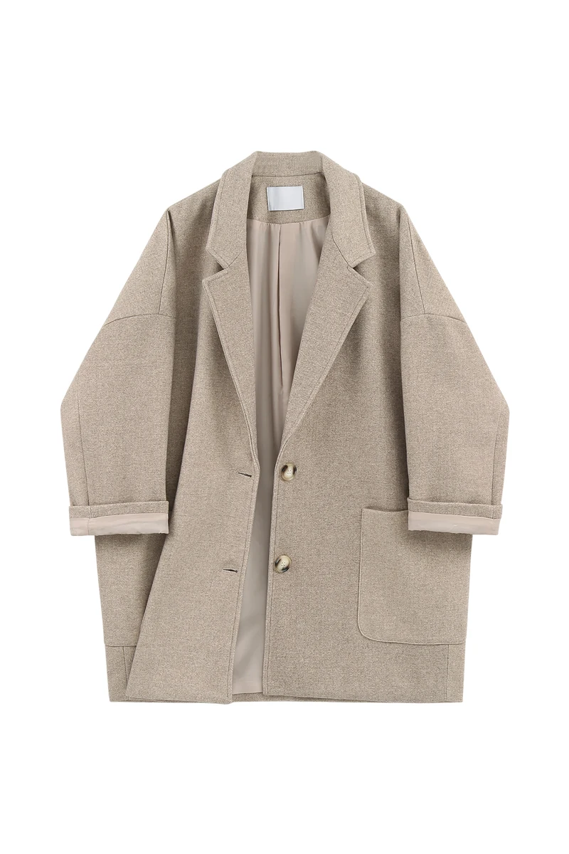 

Mid-length woolen coat women fall/winter 2020 new lazy style loose casual solid color fashion coat