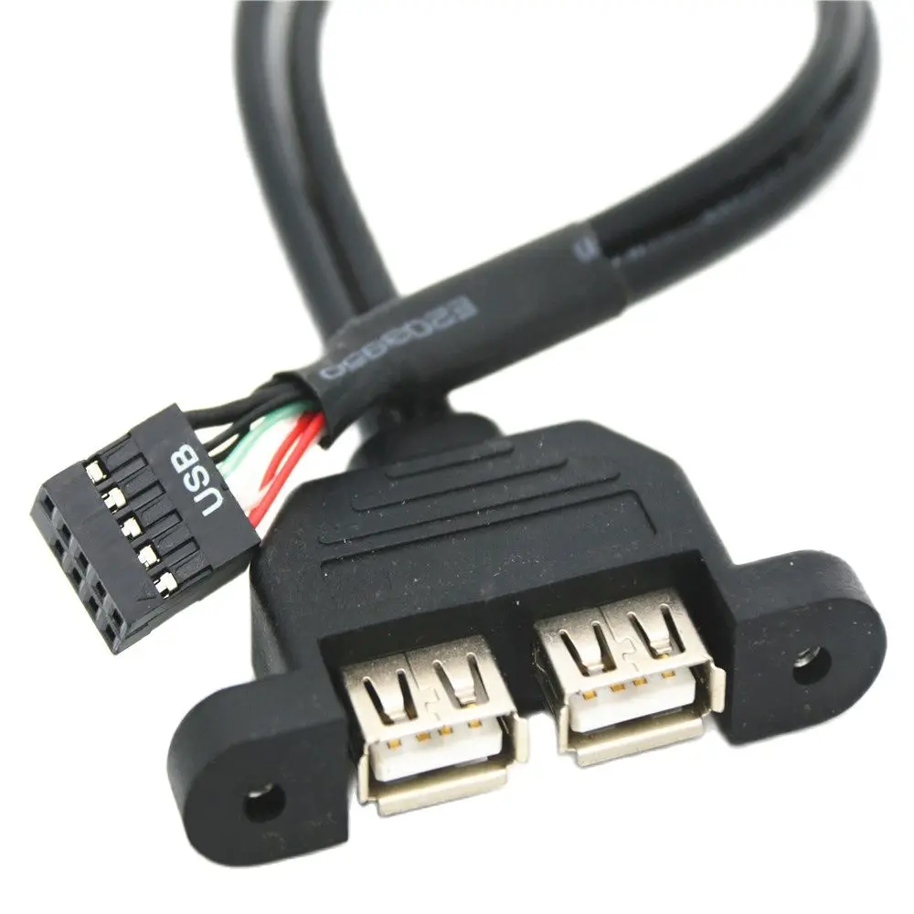 

30CM 50cm Motherboard Internal 9Pin 9P To Double 2 Port USB 2.0 A Female Panel Mount DATA Cable