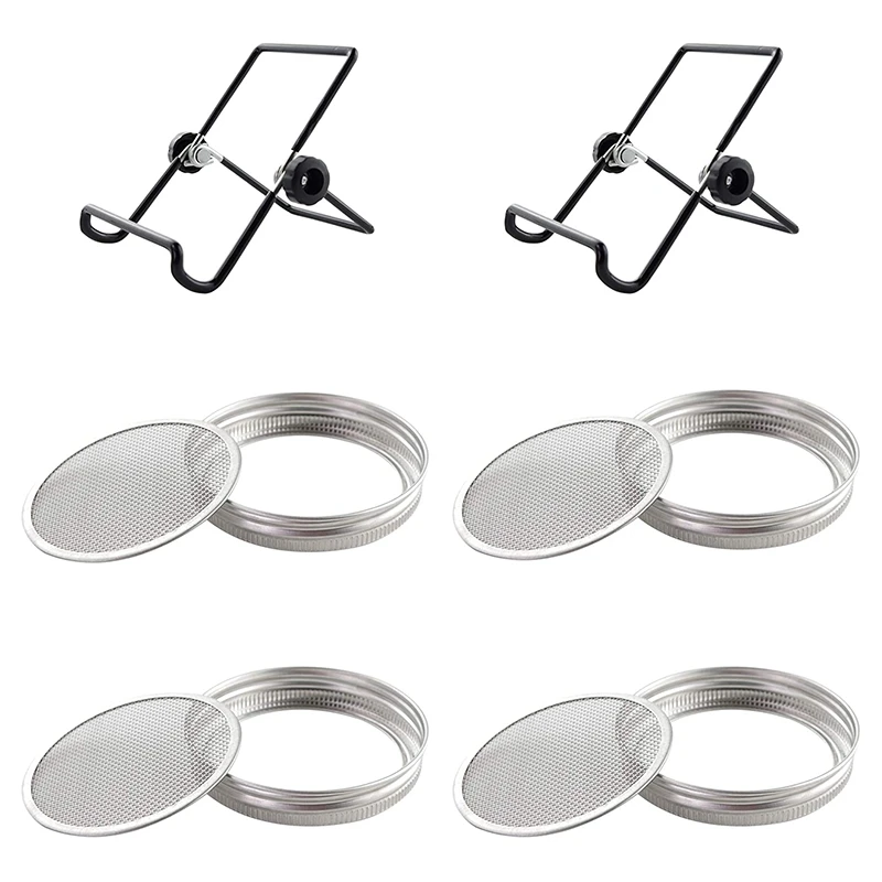 

6 PC Sprouting Jar Lid with 3PC Stainless Steel Sprouting Stands for Wide Mouth Mason Jars Canning Jars to Make Sprout