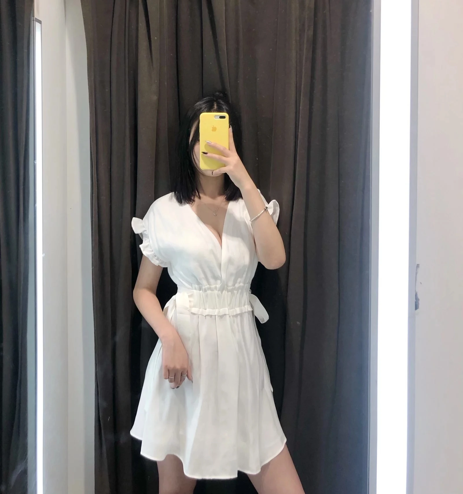 

Summer College Style Dresses for Women Loose and Thin Ruffled Sleeveless V-neck Bow Dresses for Women