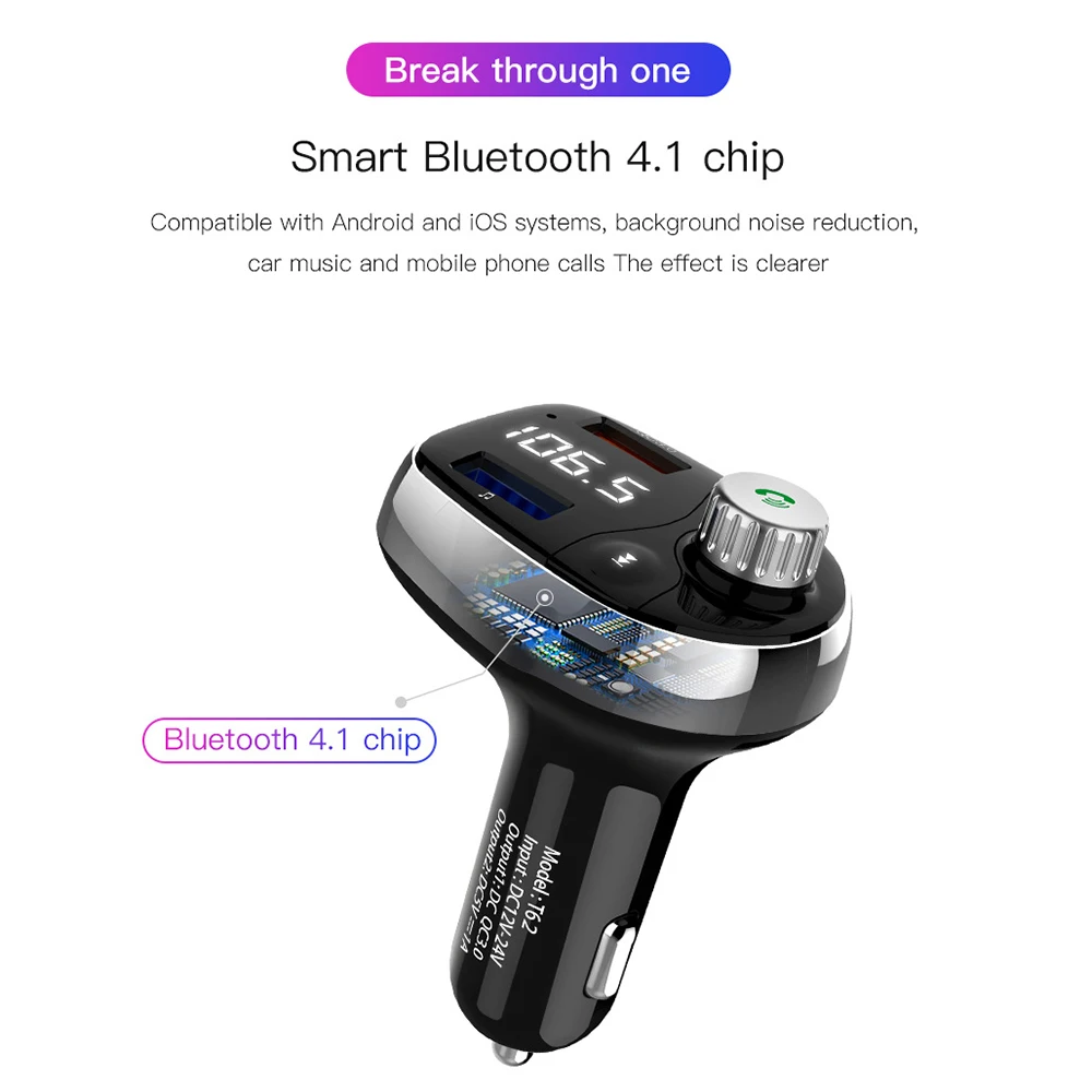 Автомобильный Bluetooth Handsfree автомобильный комплект fm-передатчик модулятор беспроводной MP3-плеер QC 3,0 Автомобильное USB зарядное устройство