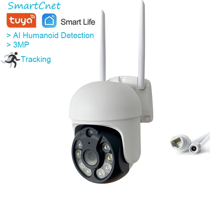 Tuya vida inteligente PTZ AI HD 3MP 1296P impermeable al aire libre cámara IP P2P WiFi cámara de seguridad tipo Bullet cámara de vigilancia CCTV