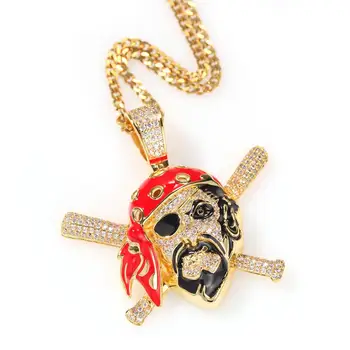 

Ice Out Enamel Pirate Skull Pendants Necklaces New Bling Hip Hop Micro Paved AAA Cubic Zircon Rapper Jewelry For Men Gift
