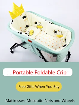 

Crib Folding Portable No Installation Multifunctional Newborn Bed with Wheel and Mosquito Net Removable and Washable Cradle Bed