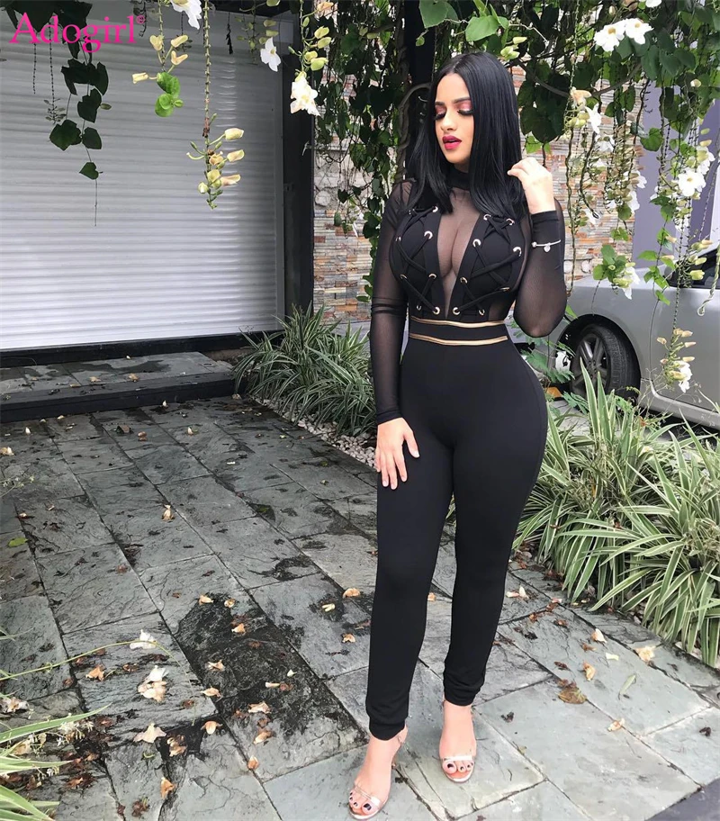

Adogirl Mesh Patchwork Women Jumpsuits