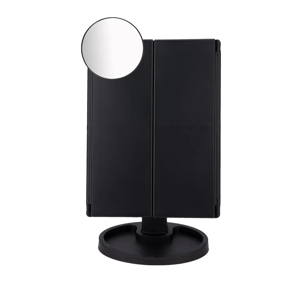 22led black set В сложенном виде 22 светодиодный сенсорный экран зеркало для макияжа 1X/2X/3X/10X увеличительные зеркала 3 Складные 360 ° регулируемый зеркальный стол настольный - Цвет: 22led black set