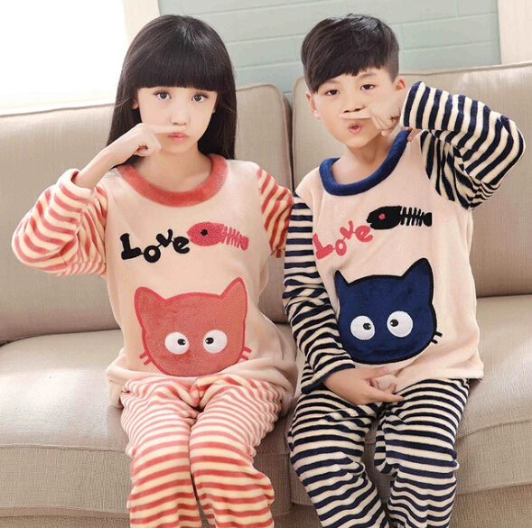 

Children Boy Warm Thick Fleece Cartoon Pyjamas Girl long sleeve Sleepwear Suit New Unisex Kids Winter Flannel Pajama Sets