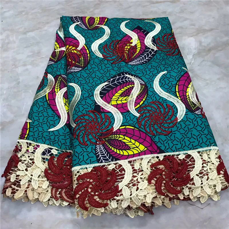 

2019 High Quality New Arrival Ankara 100% Cotton Wax Lace Wax Fabric African Embroidery Dutch Wax With Lace Fabric WD091702