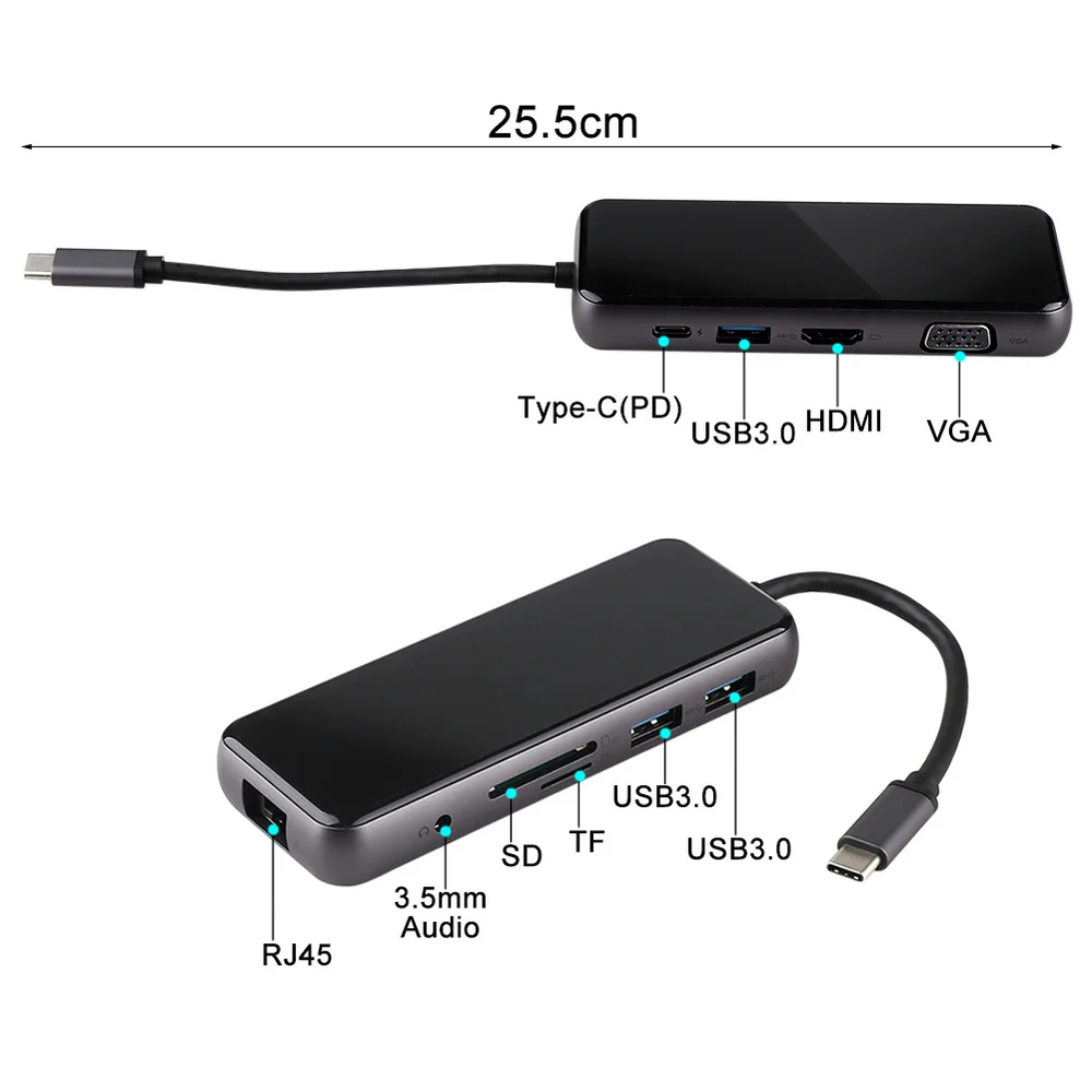 5/6/8/10 Порты мульти Тип C док-станция USB C концентратор USB C до USB 3,0 HDMI 3,5 мм аудио RJ45 адаптер для MacBook