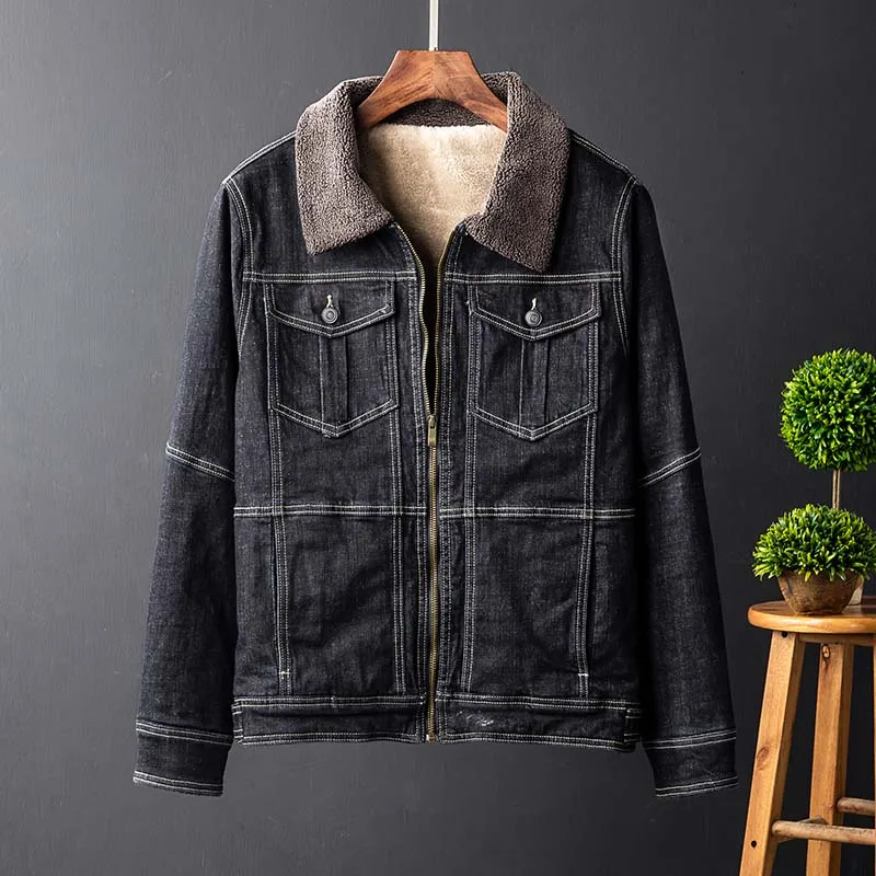 Mcikkny Men's Winter Warm Denim Jackets Fur Collar Fleece Lined Windbreak Jeans Jackets Outwear For Male Size M-2XL Thermal  (3)
