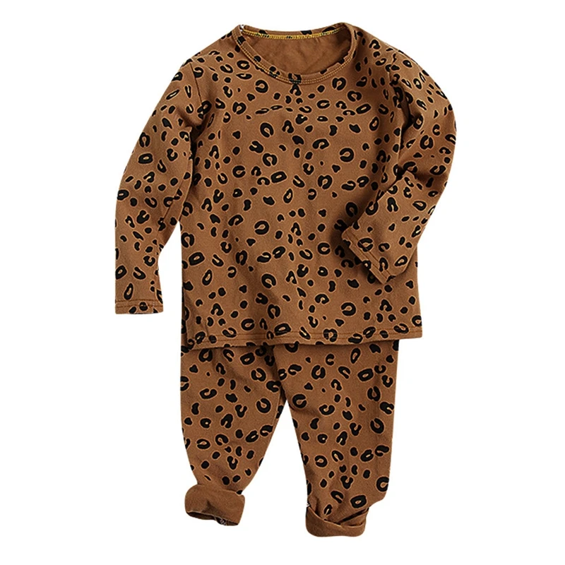 Ночная сорочка с леопардовым принтом, детский пижамный комплект для маленьких девочек и мальчиков, Весенняя Пижама комплект из топа и штанов Домашняя одежда из хлопка Одежда для мальчиков и девочек