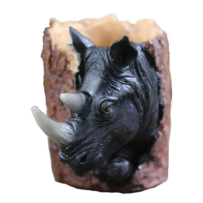 

Cartoon Rhinoceros Shape Pen Holder Brush Pot Desk Organizer Office Storage Box