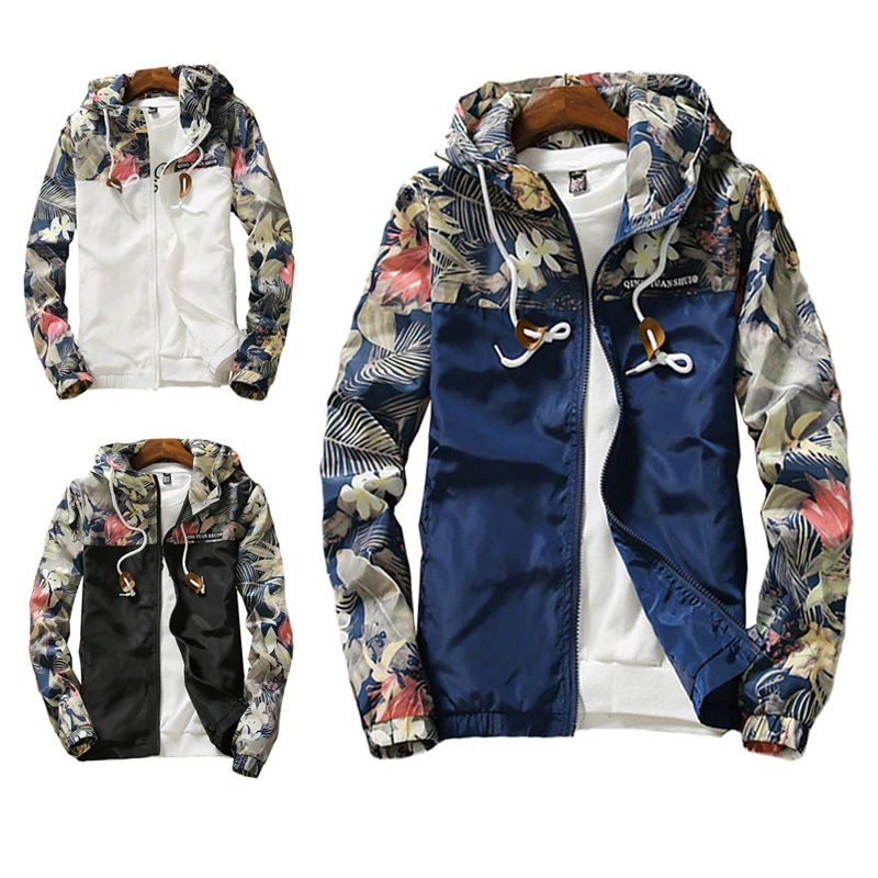 

Men jacket Fashion print zip up hoodie coat long-sleeved short top plus size clothes men clothing 2020 autumn streetwear