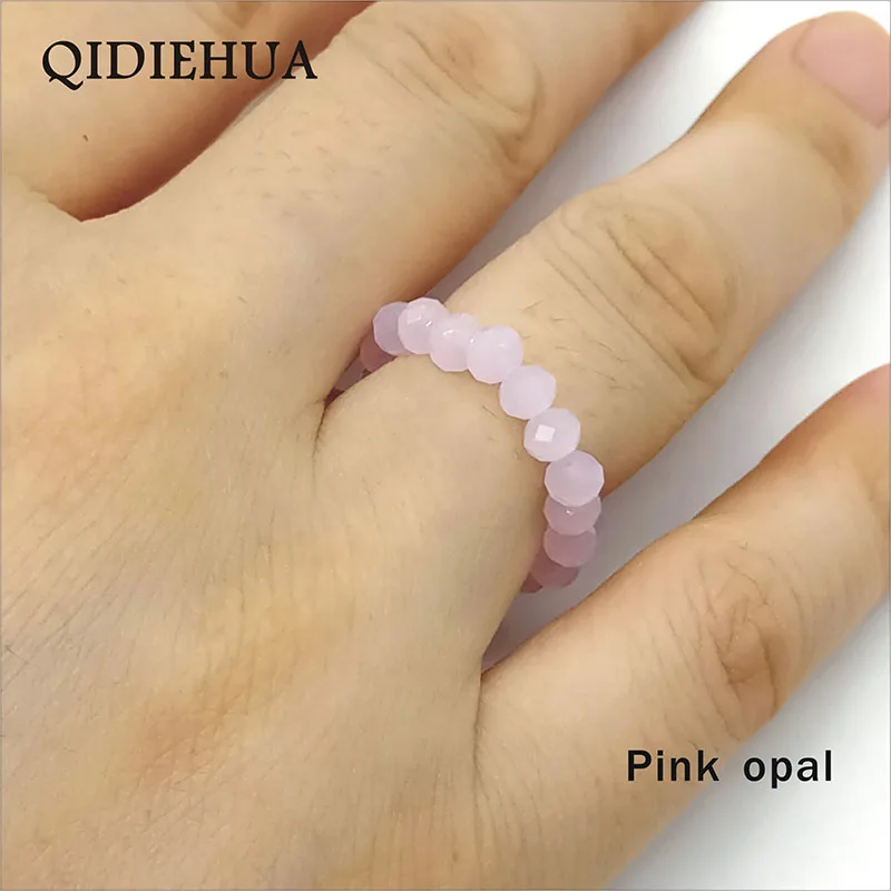 5 шт./лот модный натуральный камень стеклянные хрустальные бусины эластичное кольцо для женщин девочек украшения для пальцев вечерние подарки кольцо ювелирные изделия anillos - Цвет основного камня: pink opal
