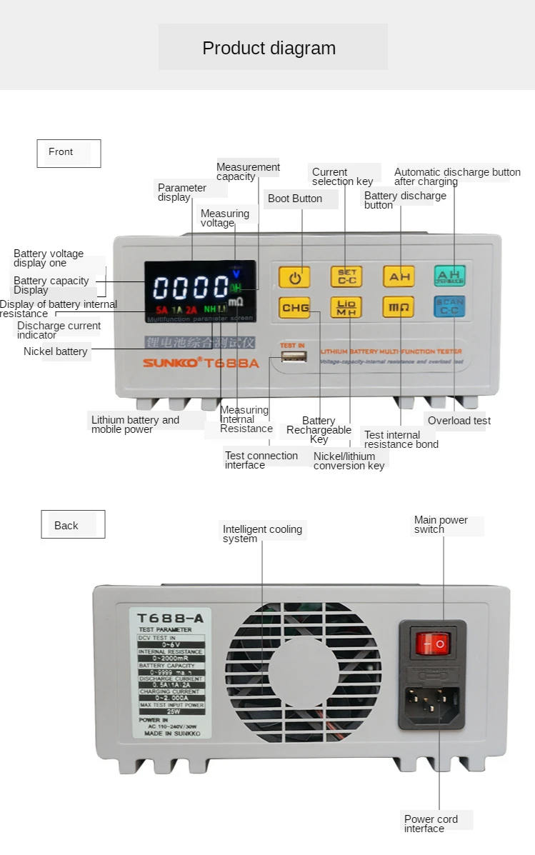 gas welding machine Battery Testing Machine Comprehensive Tester Battery Tester Capacity Voltage Overload Detector SUNKKO T688A 18650 Resistance plastic welder stapler