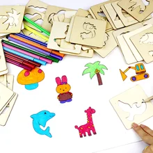 Ensemble de jouets de dessin unisexe en bois pour enfants, outils de dessin pour garçons et filles, modèle de peinture, gribouillage, 2021
