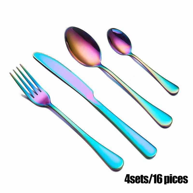

Spklifey Dinnerware Set Stainless Steel 16Pcs/set Rainbow Cutlery Set Knife Fork Set Flatware Tableware Silverware Drop Shipping