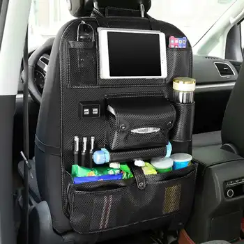 

4x USB Charger Storage Pu Leather Travel Multifunction Pocket Stowing Tidying Auto Accessories Car Seat Back Bag Car Organizer