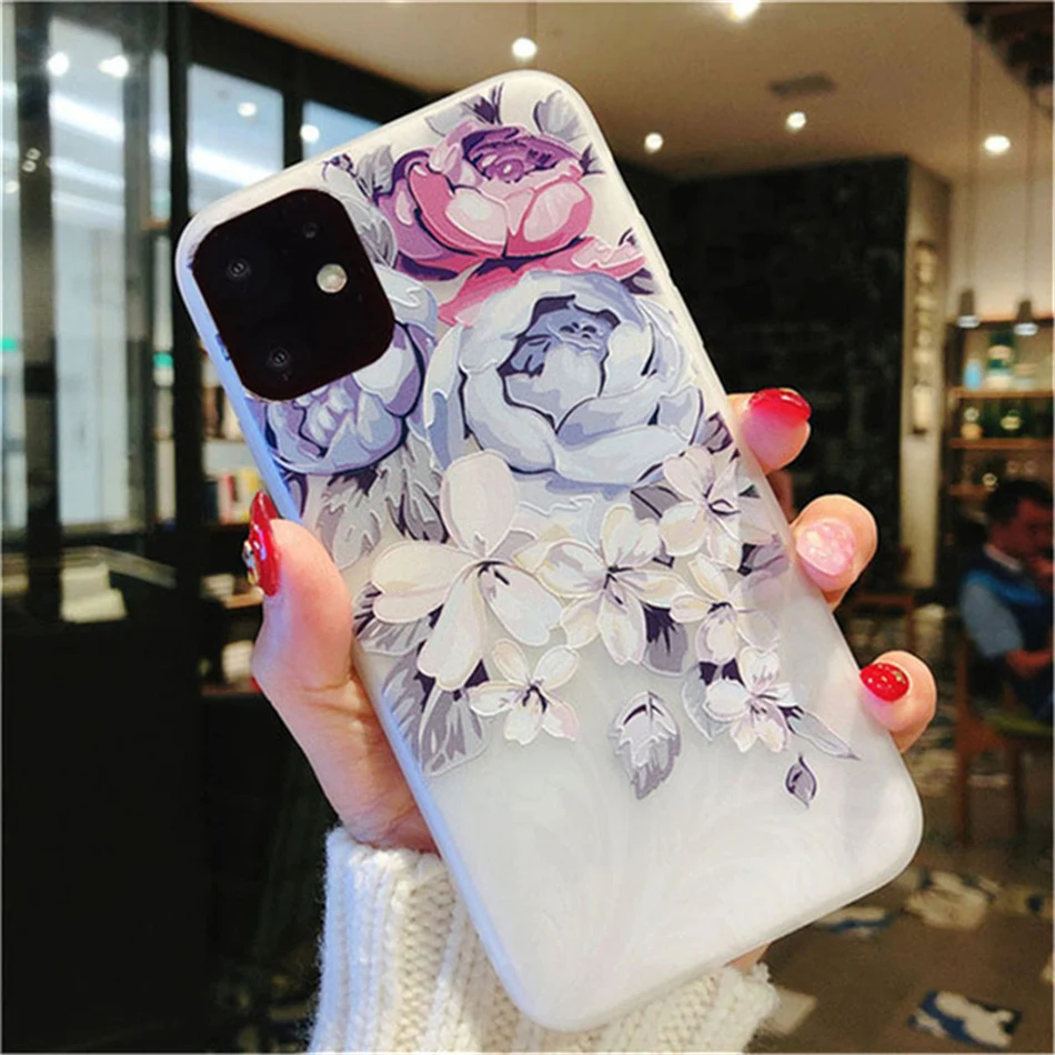 13 case Lovebay Matte Case For iPhone 13 12 11 Pro Max X XR XS Max 6 6s 7 8 Plus 5 SE 3D Art Rose Flower Painting Relief Soft TPU Cover iphone 13 case clear