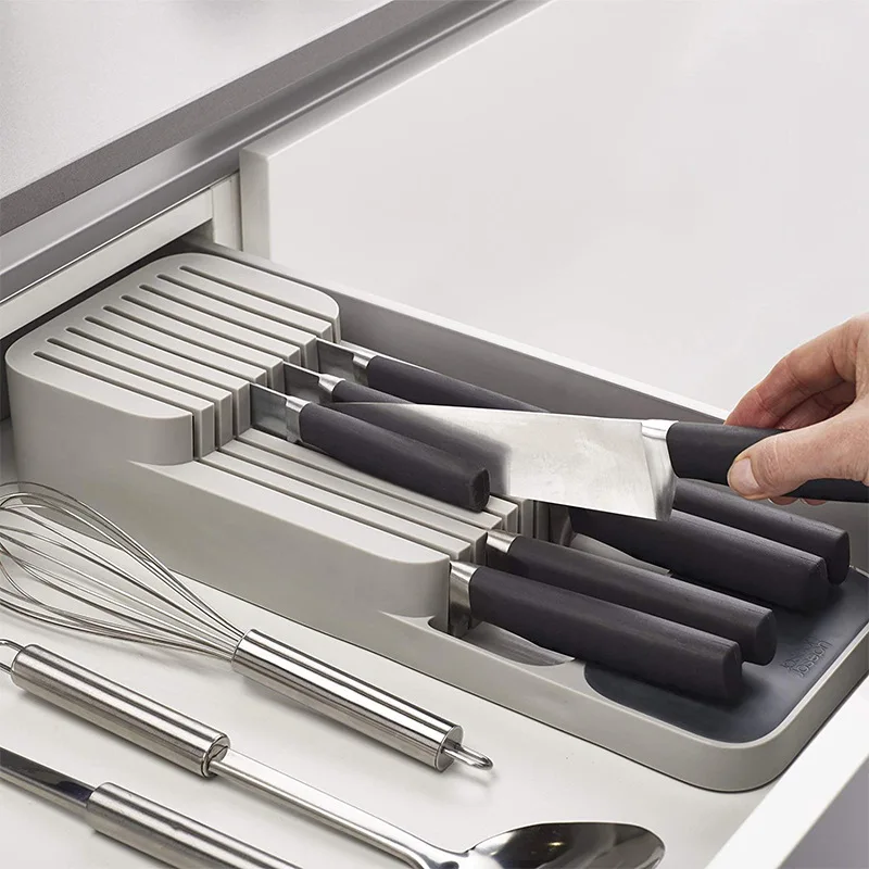

Kitchen Knife Storage Box Block Holder Drawer Knives Fork Spoons Storage Rack Knife Plastic Separate Tray Kitchen Organizer