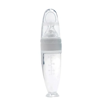 

90ml Easy Clean Safe Soft Scale With Spoon Suction Cup Rice Paste Detachable Squeeze Hands Free Silicone Baby Feeding Bottle