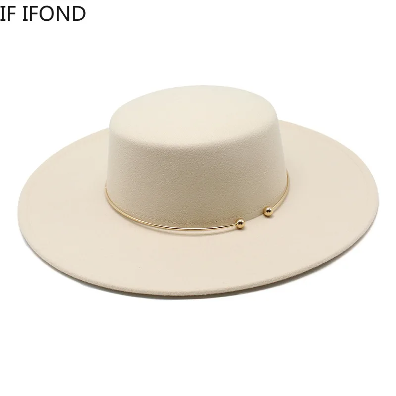 French Style 10CM Wide Brim Derby Top Hat Socialite Wind Hepburn Wind Wool Felt Fedoras Hat Elegant Wedding Dress Hat 1