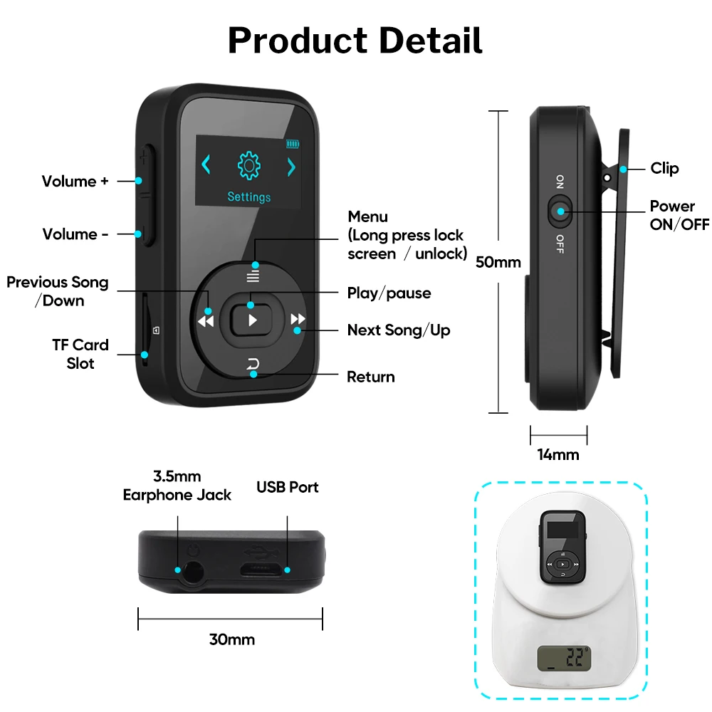 Deelife Спортивный MP3 плеер Bluetooth с зажимом, FM радио, повязка на руку, портативный мини MP 3, музыкальный плеер для бега, спортивный MP3-Player