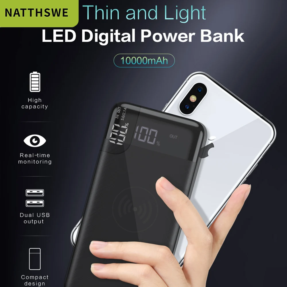 NATTHSWE тонкий внешний аккумулятор, 30000 мА/ч, один USB внешний аккумулятор для xiaomi iPhone, 10000 мА/ч, повербанк, портативное зарядное устройство, внешняя батарея