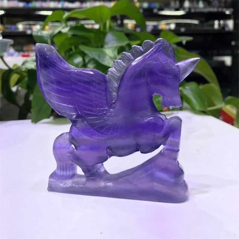 

Natural Crystal Fluorite Unicorn Gemstone Carving Healing Crystal Animals Figurines Reiki Stones Lucky Decoration