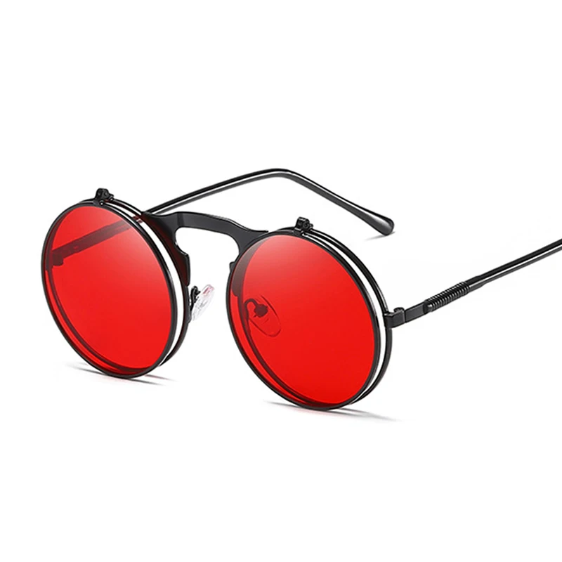 Occhiali da sole rotondi Steampunk Uomo Vintage Flip Celebrity Occhiali da sole Uomo Guida Superstar Designer di marca Tonalità in metallo_voghion.com