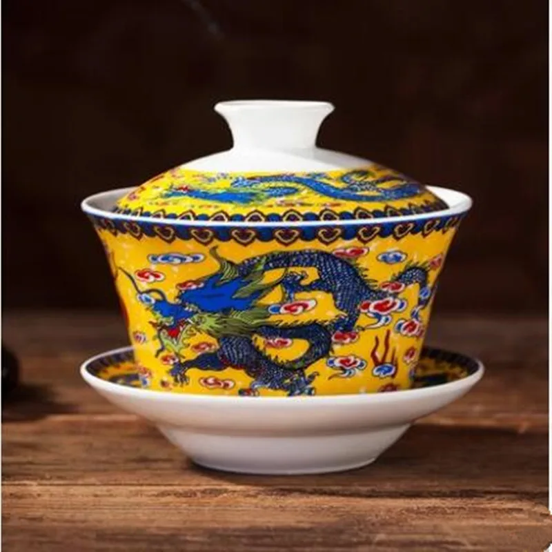 

240ml Jingdezhen Vintage Blue and White Porcelain Retro Dragon Painted Coffee Tea Bowl Drinkware Kung Fu Gaiwan