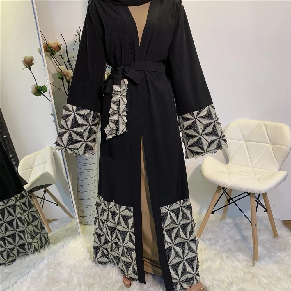 Необычные кружевные арабские одежды абайя для женщин Дубай турецкий хиджаб Ислам Мусульманское Платье Зима Осень хаки кимоно длинный кафтан Marocain