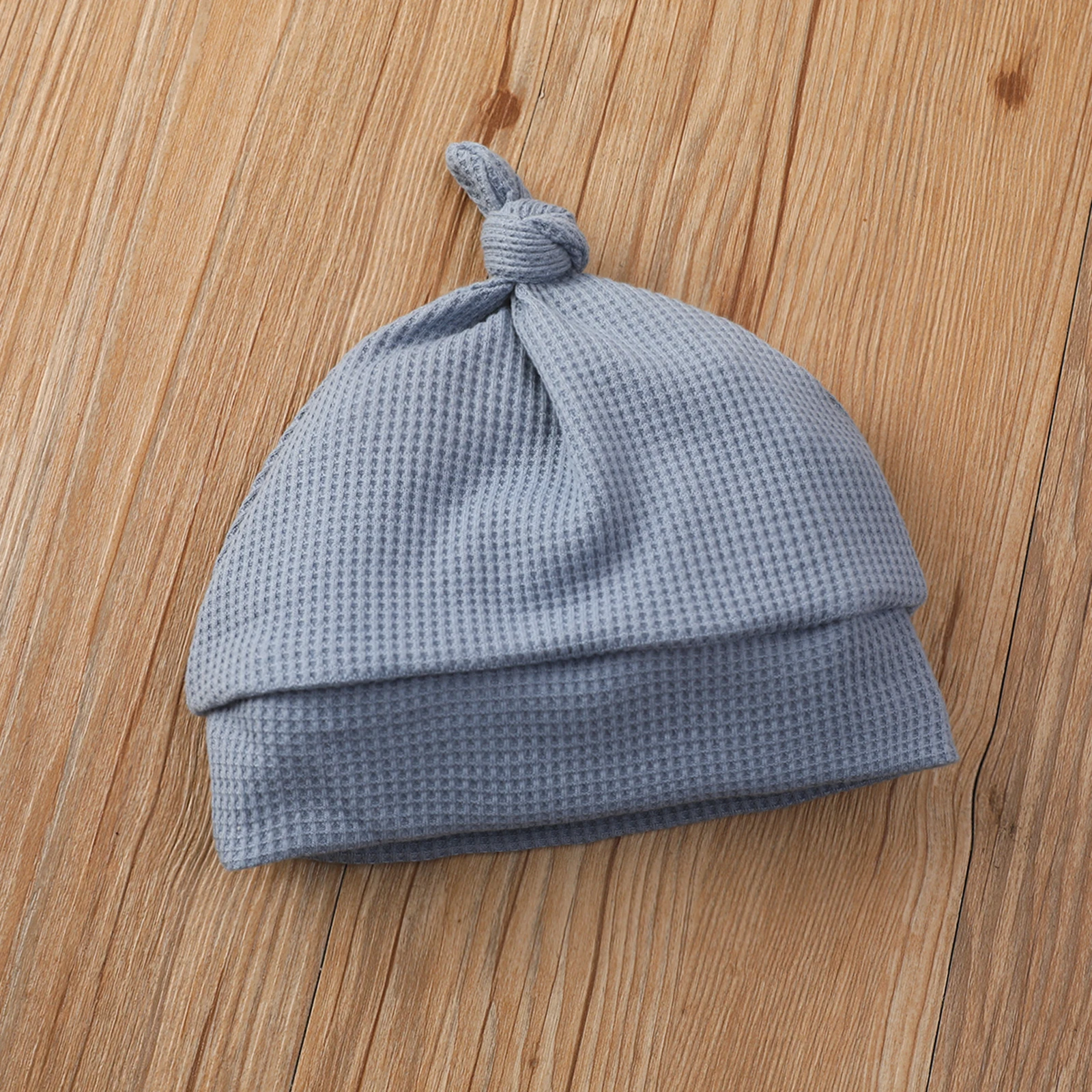 New Babies Two-piece Clothes Set, Solid Color Round Collar Long Sleeve Footie and Cap, 0-24 Months