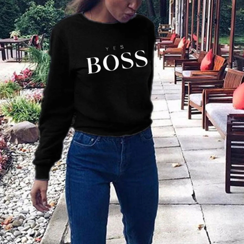 Женская Осенняя Толстовка Yes Boss с буквенным принтом, толстовка с капюшоном, Женский пуловер с длинным рукавом, джемпер, Sudadera Mujer 3XL