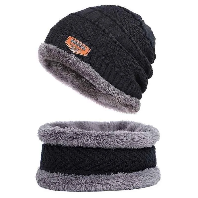 Мужская и женская модная зимняя теплая вязаная шляпа, вязаная шапка с флисовой подкладкой, теплый шарф, набор для сноуборда, катания на лыжах - Цвет: B