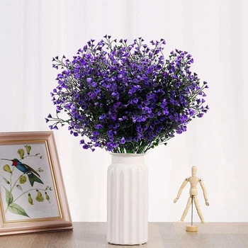 

16pcs Fake Outdoor UV Resistant Plants Flowers, Faux Plastic Bell Leaves Greenery - 8pcs Fuchsia & 8pcs Purple