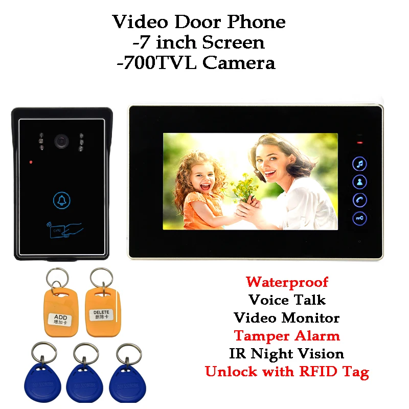 Video Doorbell Wired Video Intercom Camera Monitor Night Vision Waterproof RFID Tag Photogra Home Office Smart video door phone