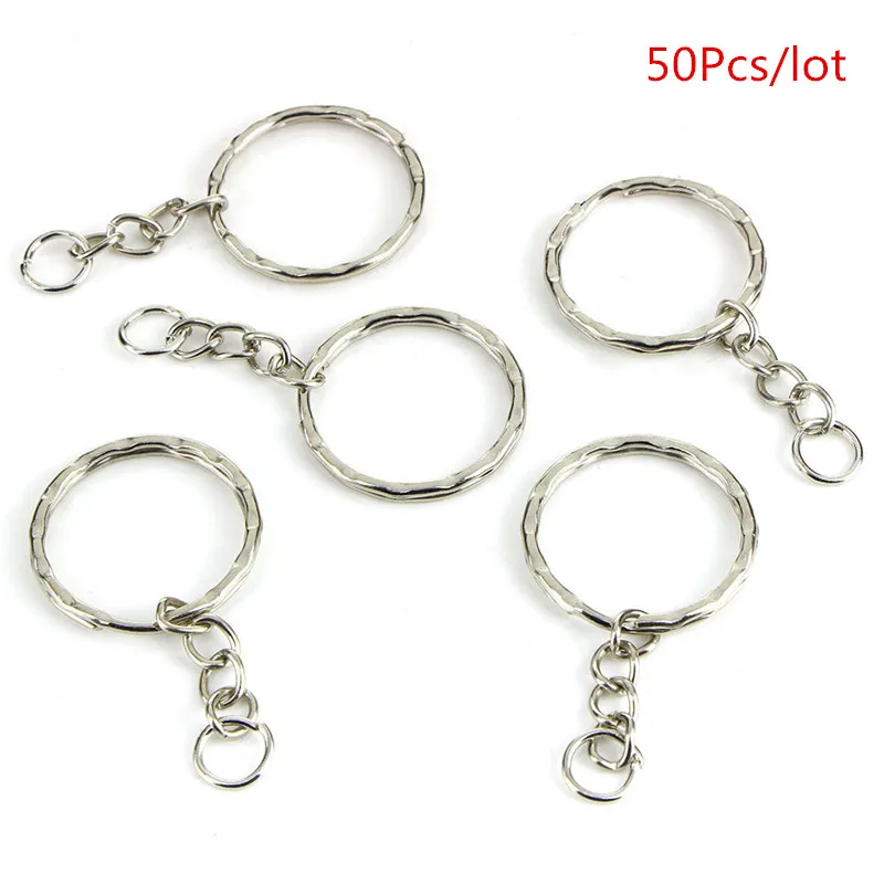 50 шт. DIY брелки для ключей, Полированное Серебро, брелок для ключей, разъемное кольцо с короткой цепочкой, брелки диаметром 25 мм, аксессуары для женщин и мужчин