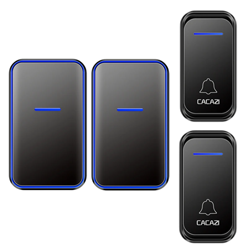 B 2Button 2Receiver CACAZI, EU, US, UK, водонепроницаемый беспроводной дверной звонок, 300 м, дистанционный Интеллектуальный светодиодный светильник, домашний дверной звонок, 38 колокольчиков, 1, 2 кнопки, 1, 2, 3 приемника - Цвет: B 2Button 2Receiver
