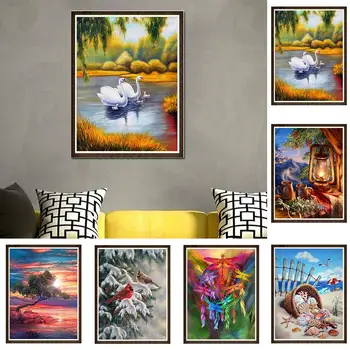 

30x40cm Swan Shell Dragonfly Bird Cross Stitch DIY Full Round Diamond Painting