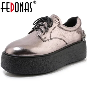 

FEDONAS Women Platforms Flats Basic Casual Round Toe Shoes Cross Tied Genuine Leather Shoes Spring Summer Elegant Shoes Woman