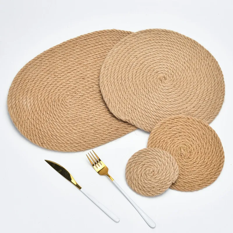 

1PC Linen Round Thick Place Mat Anti-Scalding Heat Insulation Pad Hemp Rope Tea Coaster Pan Pot Mat Jute Flax Pads